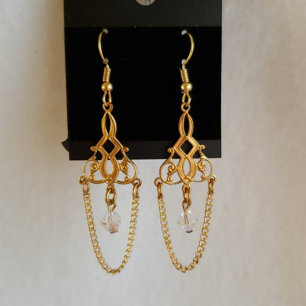 Womens gold chandelier hook earrings